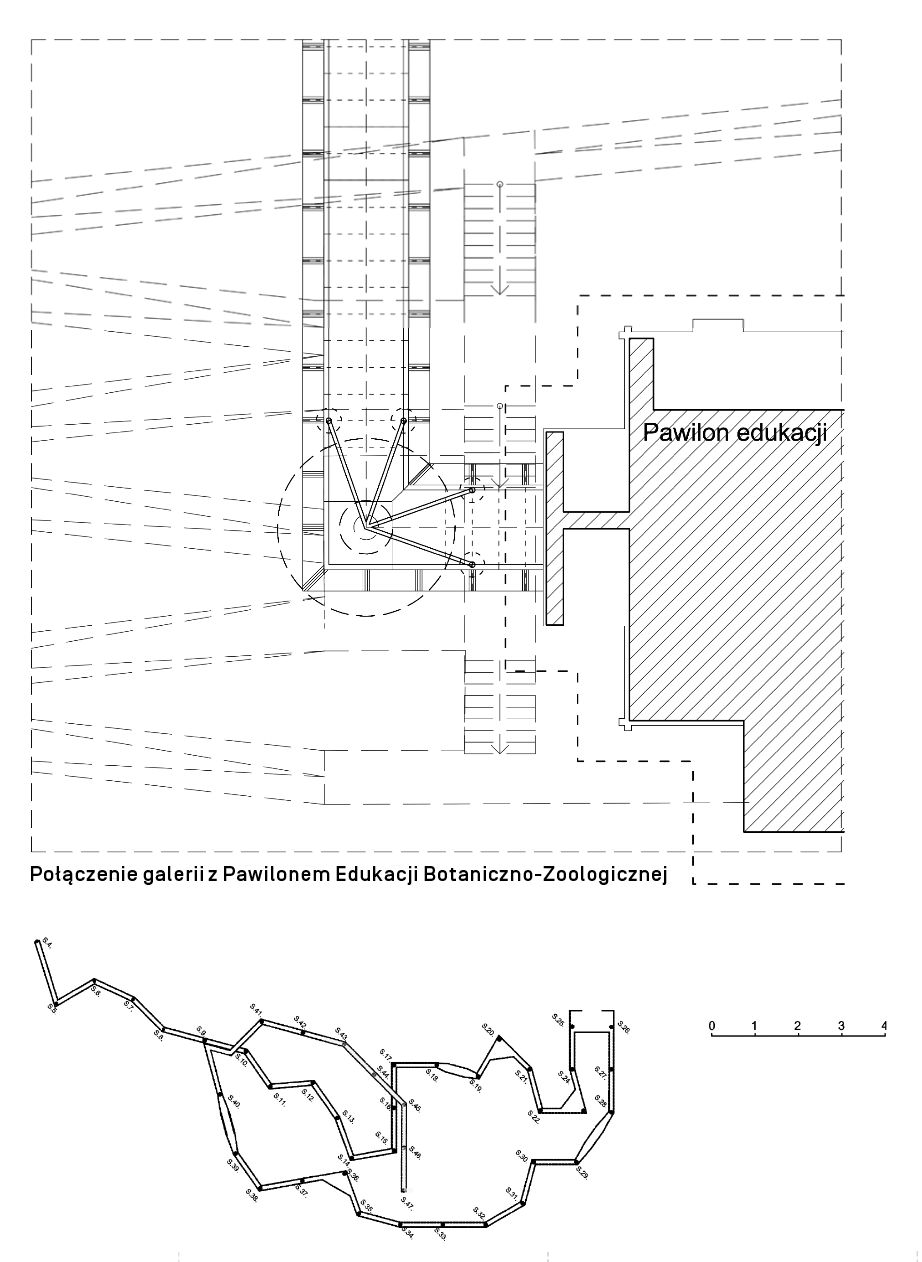 Połączenie kładki z pawilonem.